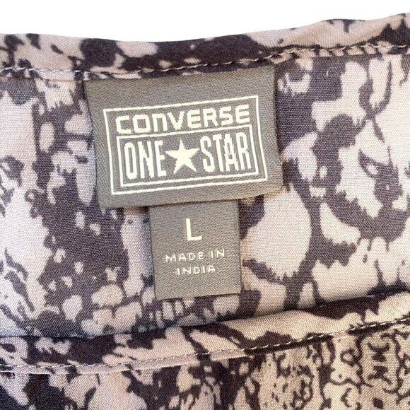 CONVERSE One Star Lightweight Flowy Cap Sleeve Blouse Tunic in Gray Pattern Sz L - Picture 3 of 9